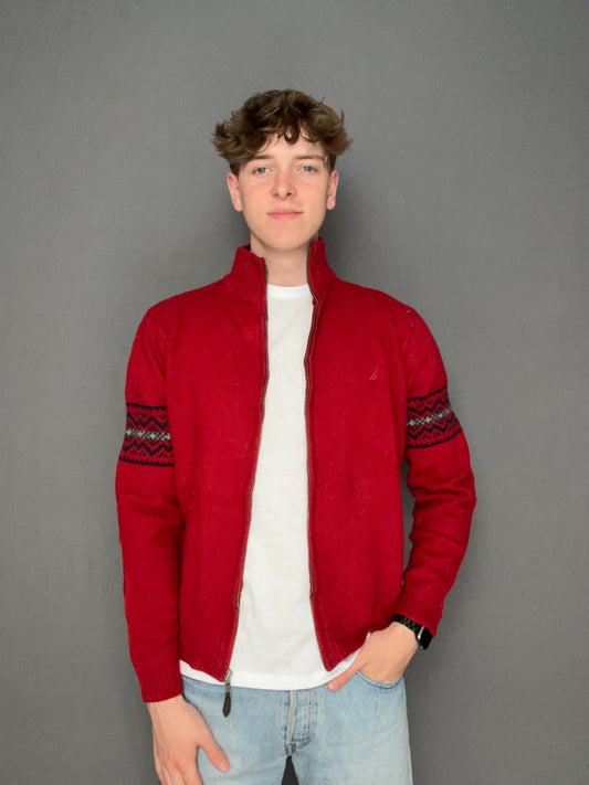 Red Nautica Full Zip Sweater