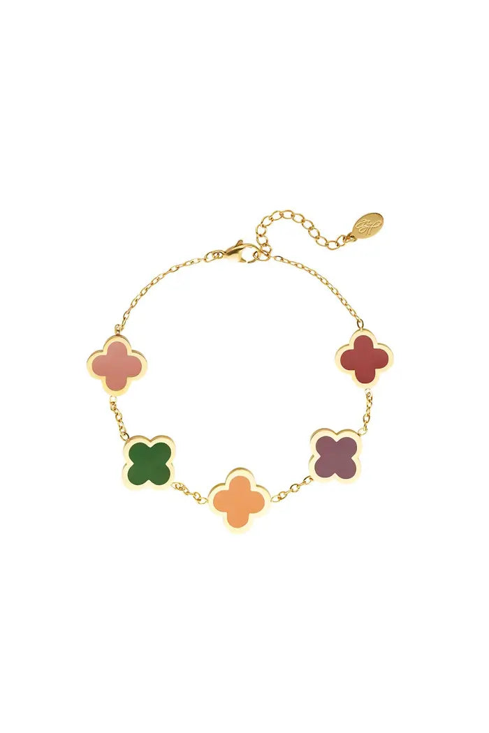 Bracelet with colored clovers Gold Stainless Steel