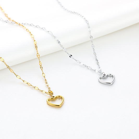 Stainless steel women open heart necklace - Silver & Gold