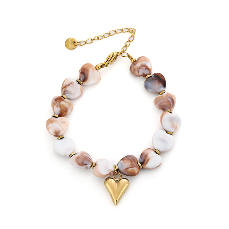 Armband met stenen hartjes van roestvrij staal voor dames - Beige